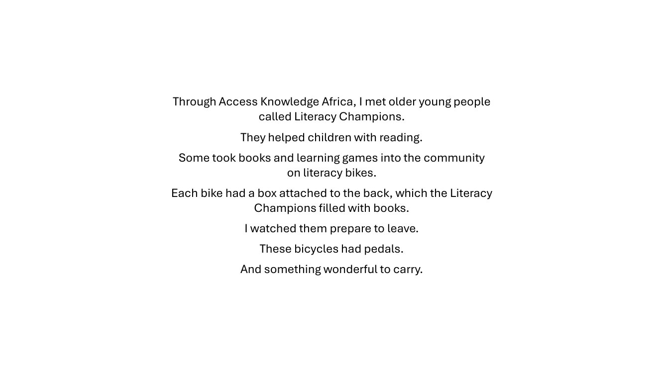 Literacy Champions prepare a bicycle filled with books and learning games.